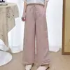 Calça Larga de Algodão e Linho Simples e Artística para Mulheres, Verão 2026, Caimento Solto, Patchwork Bordado, Calça Longa Casual de Linho para Mulheres