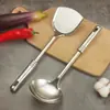 Acero Inoxidable 410 Mango de Acero de Nueve Perlas Pala Cuchara Juego de Cocina Utensilios Domésticos Venta al por Mayor Sartén Wok Espátula Cuchara para Gachas Vendedor Ambulante
