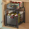 Estante de Almacenamiento para Fregadero de Cocina, Gabinete con Cesta de Almacenamiento de Altura Ajustable, Estante Laminado para Condimentos tipo Cajón Deslizante