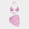 Biquíni Europeu e Americano Estampado 2025 Conjunto de Três Peças Cruzado Fronteira Lazada Saia Envelope Conjunto de Duas Peças Sexy Roupa de Banho Biquíni de Férias