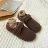 Zapatos de Algodón Gamuzado Otoño e Invierno Cálidos Estilo Coreano Nuevos 2025 Forro Polar para Mujer Zapatos Planos de Velcro Gorro de Zapatos Corte Bajo Zapatos Birkenstock