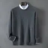 Suéter de punto grueso de cachemira 100% pura, color liso, cuello redondo para hombre, nueva base de suéter de punto casual de negocios para otoño e invierno
