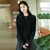 2025 Nuevo Otoño e Invierno Tejido de Punto Redondo 100% Lana Manga Larga para Mujer Pulóver de Seda Dorada Camisa Base Holgada Top