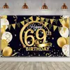 Nova Decoração de Festa de Aniversário Placa e Cartaz Preto e Dourado para Fundo de Cabine de Fotos de Aniversário com Estampagem Dourada