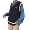 Conjunto de pareja de chaleco de punto con cuello en V de estilo japonés en capas para otoño e invierno, chaleco suéter sin mangas de estilo casual, ropa de hombre de moda