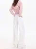 Jeans feminino branco boca de sino, estilo francês, anti-rugas, não precisa passar, elasticidade em quatro direções, caimento solto, não gruda A13550