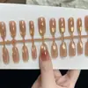 Uñas Portátiles de Cristal para Uñas con Atardecer, Uñas Pre-Hechas Pintadas a Mano, Pegatinas para Uñas con Atmósfera Elegante Blanqueadora para Otoño e Invierno
