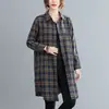 Camisa a Cuadros de Longitud Media Vintage 2026 para Mujer de Manga Larga Holgada Talla Extra Blusa