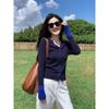 Cárdigan de punto de manga larga con cuello en V y hombros estilo coreano azul Xizang para mujer, primavera y otoño, corte ajustado, corto, camiseta base interior