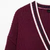 2025 Primavera Estilo Europeo y Americano Casual Holgado Cuello en V Bloque de Color Rayas Cardigan de Punto Abrigo Suéter 6771154