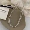 Collar con Doble Capa de Plata Rota Perla Brillante Envuelto para Mujer Nicho Retro Elegante Simple Versátil Pulsera