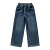 Calça Jeans Outono e Inverno para Meninas 2026 Novo Estilo Casual Menina Estilo Coreano Tendência Gráfico Mais Veludo Mais Grossa Jeans Perna Reta