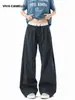 VIVA CAMELLO Pantalones Casuales de Retazos Cuadros Americanos para Hombres y Mujeres Primavera y Verano Pantalones Rectos de Cordón Pantalones Largos Anchos Sueltos