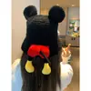 Gorro de Pescador Tejido Rojo Lindo de Dibujos Animados para Mujer en Otoño e Invierno, Cara Pequeña, Protección Cálida para los Oídos, Gorro de Lana