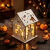 Casa Assombrada de Madeira Brilhante DIY Personalizável Transfronteiriça para Halloween Casa de Madeira com Abóbora 3D Decoração de Festa Artesanato em Madeira