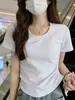 Camiseta de Manga Corta para Mujer, Nuevo Estilo de Verano, Diseño Irregular con Cordón, Corte Ajustado, Top Interior de Cuello Redondo a la Moda