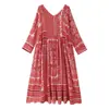 Vestido midi solto estampado de manga longa de verão feminino estilo europeu e americano 7415