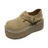 Zapatos tipo Birkenstock de suela gruesa que aumentan la altura para mujeres menudas, colección de otoño 20256, mocasines retro con puntera ancha