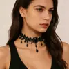 Collar de encaje negro estilo gótico vintage transfronterizo para mujer, cuello falso con borlas y pequeñas cuentas negras choker