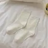 Calcetines de lunares con volantes estilo coreano, para mujer, algodón puro, calcetines de media pantorrilla modernos, color liso, otoño/invierno, calcetines de ballet de media pantorrilla estilo japonés
