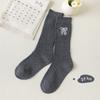 Calcetines para Niña con Bordado de Lazo de Doble Aguja, Lazo de Letra Estilo Coreano, Calcetines de Algodón Peinado, Calcetines de Media Pantorrilla para Mujer
