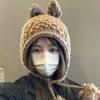Chapéu de lã feito à mão com orelhas de coelho fofas estilo ins da Coreia do Sul para mulheres outono e inverno Novo chapéu de tricô com proteção para as orelhas quente chapéu Lei Feng