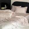 Juego de cuatro piezas de Tencel de verano de 100 hilos, funda nórdica floral de lujo ligero, sábana fresca de seda de hielo, ropa de cama reversible para dormir sin nada