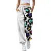 Pantalones jogger casuales de otoño 2024 transfronterizos europeos y americanos con estampado, corte ajustado, cintura alta, cordón y diseño de retazos