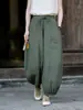 Nuevos Pantalones de Linterna de Algodón y Lino para Mujer Verano 2026, Pantalones Casuales Delgados Adelgazantes con Parches, Cintura Elástica con Cordón, Largo Corto