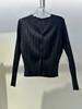 Top Plisado Estilo Miyake Manga Larga Primavera/Verano 2025 Elegante Cárdigan de Cuello V Chaqueta Corta Versátil Camisa Delgada para Mujer