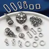 Plata de Ley Rostro de Bestia León Calabaza Anillo Doble Accesorios Retro Viejo Negro Cuadrado Hebilla de Resorte Botón de Hebilla Cuadrada Accesorios