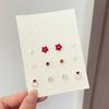 Conjunto de pendientes con aguja de plata s925, diseño de flor roja pequeña, con un toque de amor, fresco y dulce, con un corazón sencillo para niña.