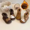 Botas de Felpa de Algodón Retro para Niños Otoño/Invierno Nuevo Estilo Niñas Estampado de Leopardo Lazo Muñeco de Gato Botines Cortos Peludos