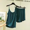 Conjunto de Camisola y Shorts de Modal para Mujer, Color Sólido, Delgado, Tallas Grandes, Corte Holgado, Conjunto Casual de Dos Piezas para Casa, Casual Estilo Japonés y Coreano