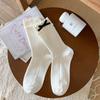 Meias com Laço de Veludo para Mulheres, Meias estilo Ballet até o Meio da Panturrilha, Meias Japonesas de Camada Dupla com Babados e Caídas, Meias Longas de Ponto Duplo para Mulheres