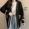 Suéter de punto tipo cárdigan chaqueta de moda universitaria casual holgado estilo coreano para mujer de otoño e invierno con bolsillos