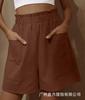 2021 Ropa exterior de algodón y lino transfronteriza europea y americana Amazon, shorts de cintura alta con diseño de capullo de flor, pantalones casuales de pierna ancha de talla grande a la moda