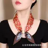 Novo lenço de seda com fecho magnético e contas em estilo de luxo leve, lenço de pescoço decorativo exótico para primavera-verão, fita vintage estilo old money para mulheres