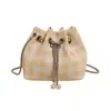 Moda Mini Cubo Tartán Cadena Nuevo Bolso de Hombro de Moda Pequeño Coreano Versátil Cadena Bolso Cruzado