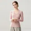 Suéter Feminino de Lã e Cashmere para Outono e Inverno, Malha 12 Fios, Gola U, Manga Longa, Slim Fit, Peça Básica