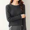 Nova Camisa Base de Lã Penteada Doze Fios de Primavera Suéter Feminino Gola Redonda Suéter Grosso com Borda Branca Top Interno