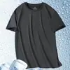 Camiseta Masculina de Malha de Seda Gelo Transfronteiriça Verão Manga Curta Cor Sólida Tamanho Grande Meia-Manga Secagem Rápida Respirável Esportiva
