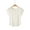 Camiseta de Lino Tencel Fresca y Cómoda de Manga Corta para Mujer, Top Básico Ajustado de Manga Corta para Primavera y Verano