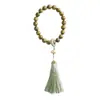 Pulseira de Contas Budistas de Sândalo Verde Natural Estilo Étnico Sândalo Tassel de Mão Acessórios Hanfu Pulseira de Joia para Homens e Mulheres