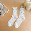 Meias de Malha Floral Ultra Finas Estilo Miu Novas para Primavera e Verão, Meias Versáteis Suaves para Mulheres, Meias sem Costura na Altura da Panturrilha