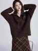 Suéter Grueso de Punto Grueso con Cuello Polo y Cordones de Encaje de Alto Gama Estilo Coreano Retro para Mujer Otoño e Invierno 2025 Top Holgado de Punto Relajado