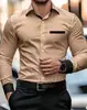 Camisa de Manga Larga para Hombre con Estampado 3D de Color Contrastante, Corte Entallado, No Planchar, Estilo Business Casual Europeo Transfronterizo