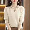 Suéter Nuevo de Cuello V para Primavera y Otoño 2026 Camiseta de Manga Siete para Mujer Top de Punto Holgado de Media Manga Capa Base Top para Mujer
