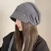 Gorro de Punto con Estampado de Letras para Mujer, Circunferencia de Cabeza Grande, Versátil Estilo Coreano, Gorro Fino de Pullover para Principios de Otoño, Gorro Protector de Orejas