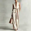 Transfronteiriço Verão 2026 Novidades Moda Europeia e Americana Color-Blocking Top Feminino Sem Mangas Calça Larga Solta Conjunto Feminino